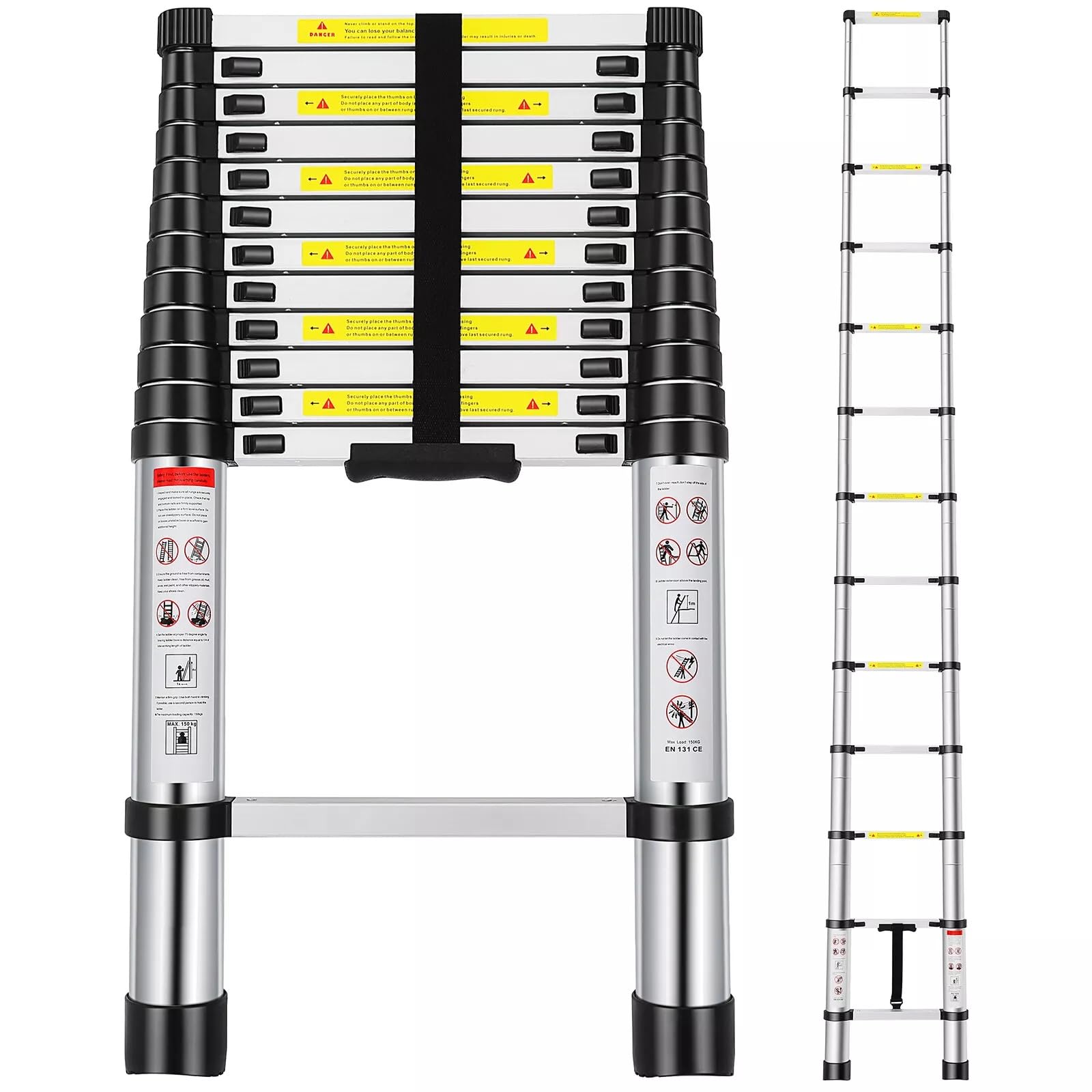 Smarty 3.8M Telescopic Aluminium Ladder, Foldable Extendable Heavy Duty Portable Extension Ladder with Anti-Slip Steps & Safety Lock, 150kg Load Capacity for Home & Industrial Use-image-28