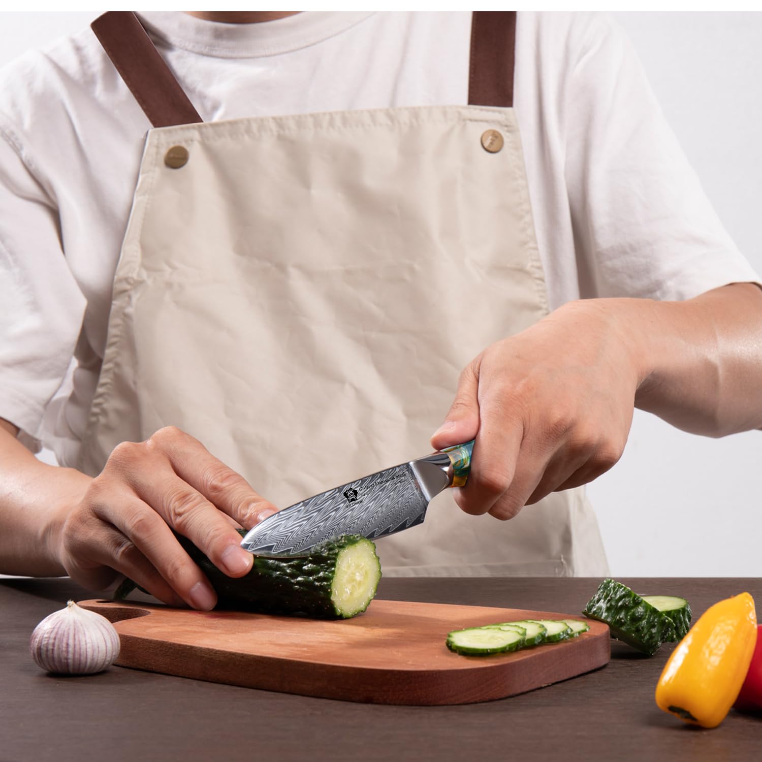 WILDMOK Cuchillo de cocina – Cuchillo multiusos para pelar cubitos, 5.0 in Damasco 67 capas de acero Damasco VG10, mango de resina profesional ultra afilado fuerte