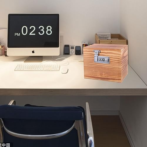 Miniatura 4 de VOSAREA Alcancía de madera, caja de ahorro de dinero con cerradura codificada, caja de sugerencias con bloqueo para buzón de correo, urna de ahorro,