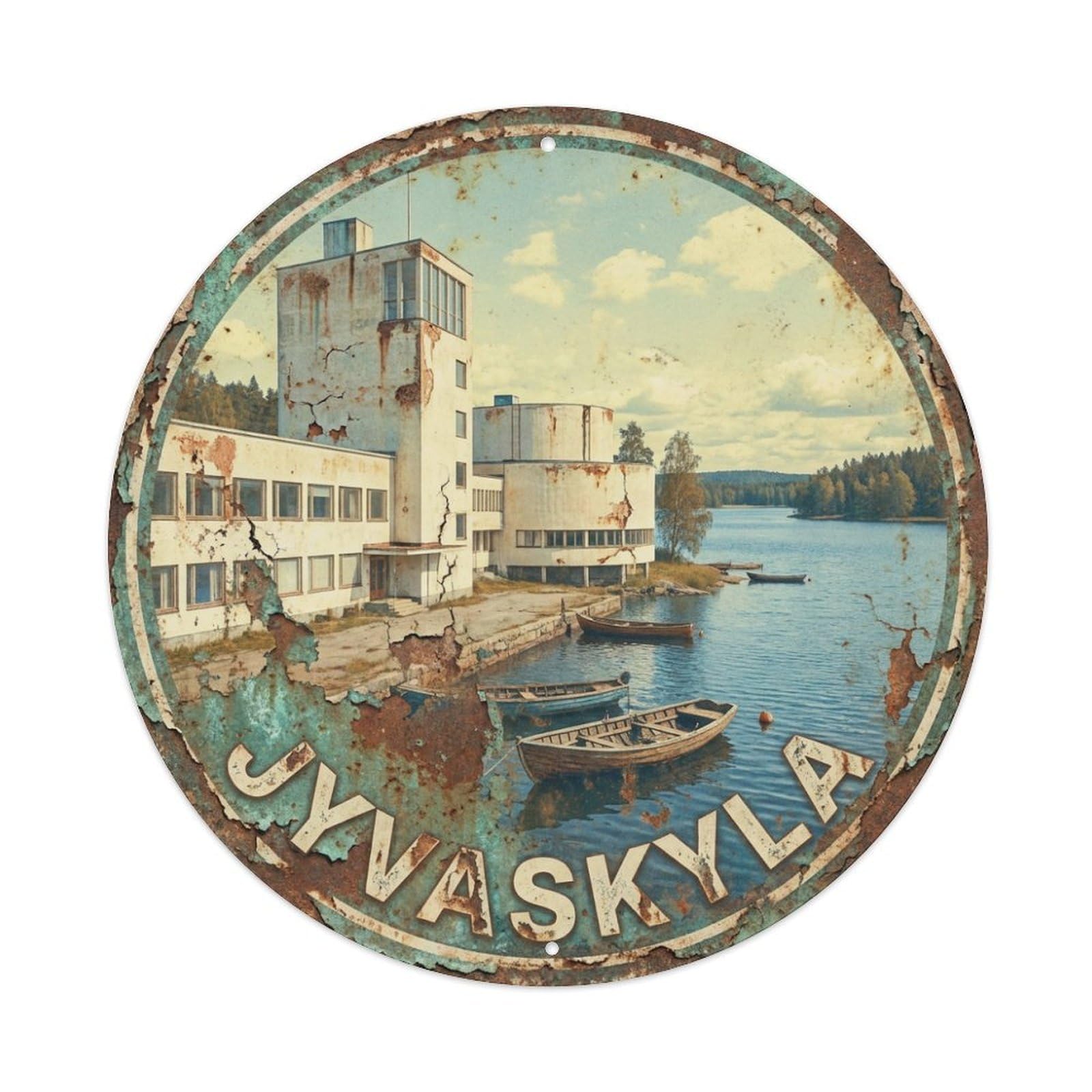 Vintage Finland Travel Jyvaskyla Metal Tin Sign
