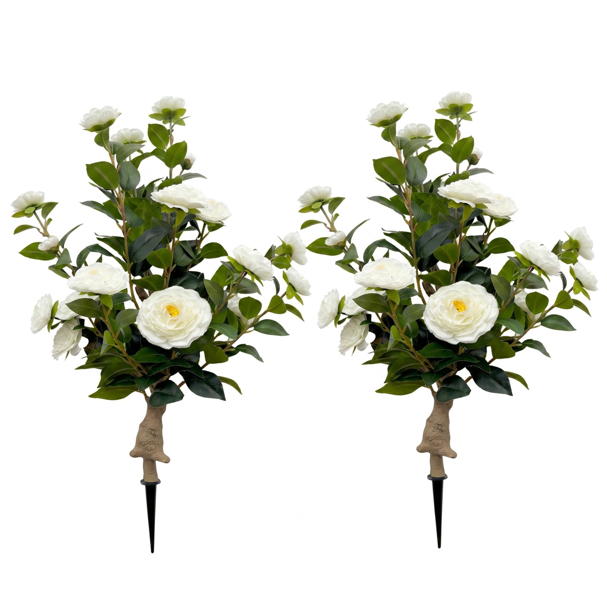 Bemonew Flower Tree 2PCS Artificial Camellia Tree, 35 Inch Faux Flower With Realistic Camellias Indoor Outdoor Decor, White