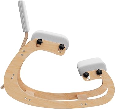 Ergonomic Kneeling Chair with Back Support, Wooden Rocking Office Desk Chair, Relieves Back Pain, for Gaming and Study