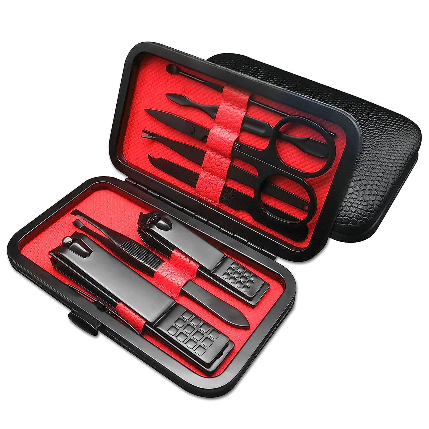 MEI DE MODA Professional Manicure Pedicure Kit | Luxury Nail Grooming Set With Designer Leather Case (7PCS BLACK)