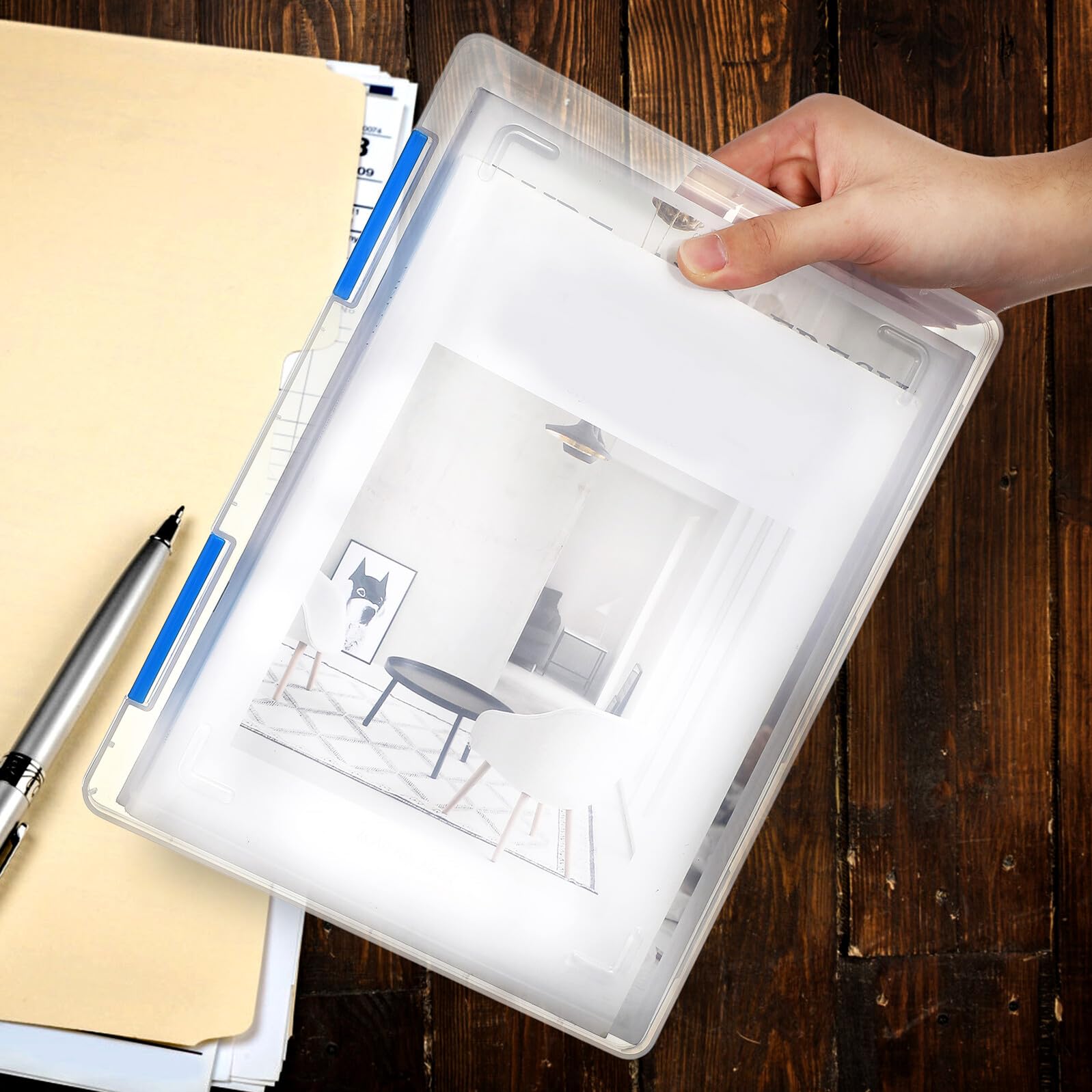 4 Stück A4 Aufbewahrungsboxen aus Transparentem Kunststoff mit Deckel Dokumentenhalter für Büro und Schule Organizer für Papier und Belege