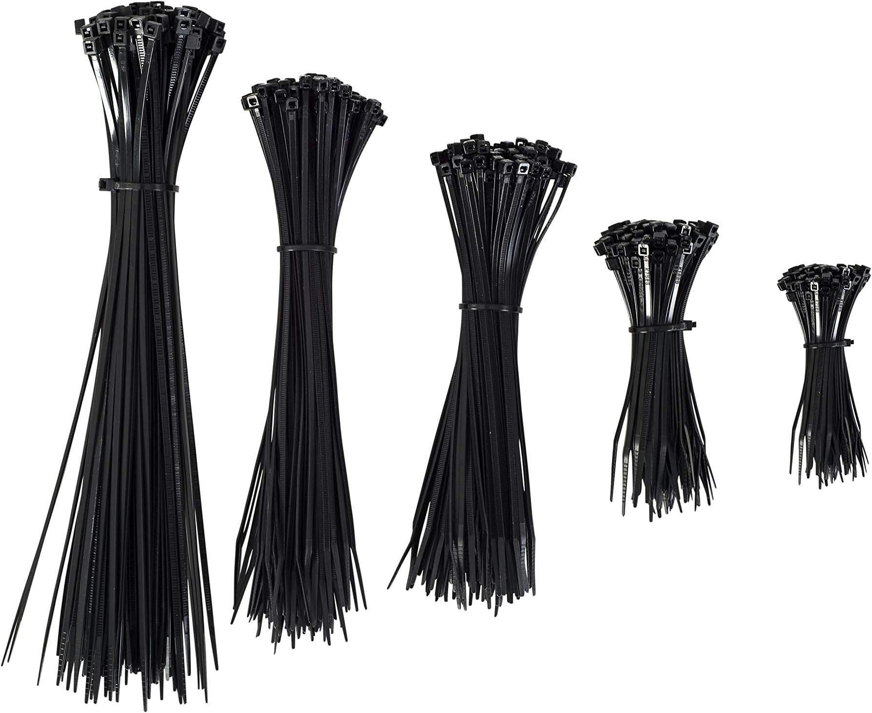 GTSE Black Zip Ties, 300 Pack Assorted Sizes, 8"/12"/14" Inches, UV Resistant Nylon Cable Ties, Self-Locking Tie Wraps