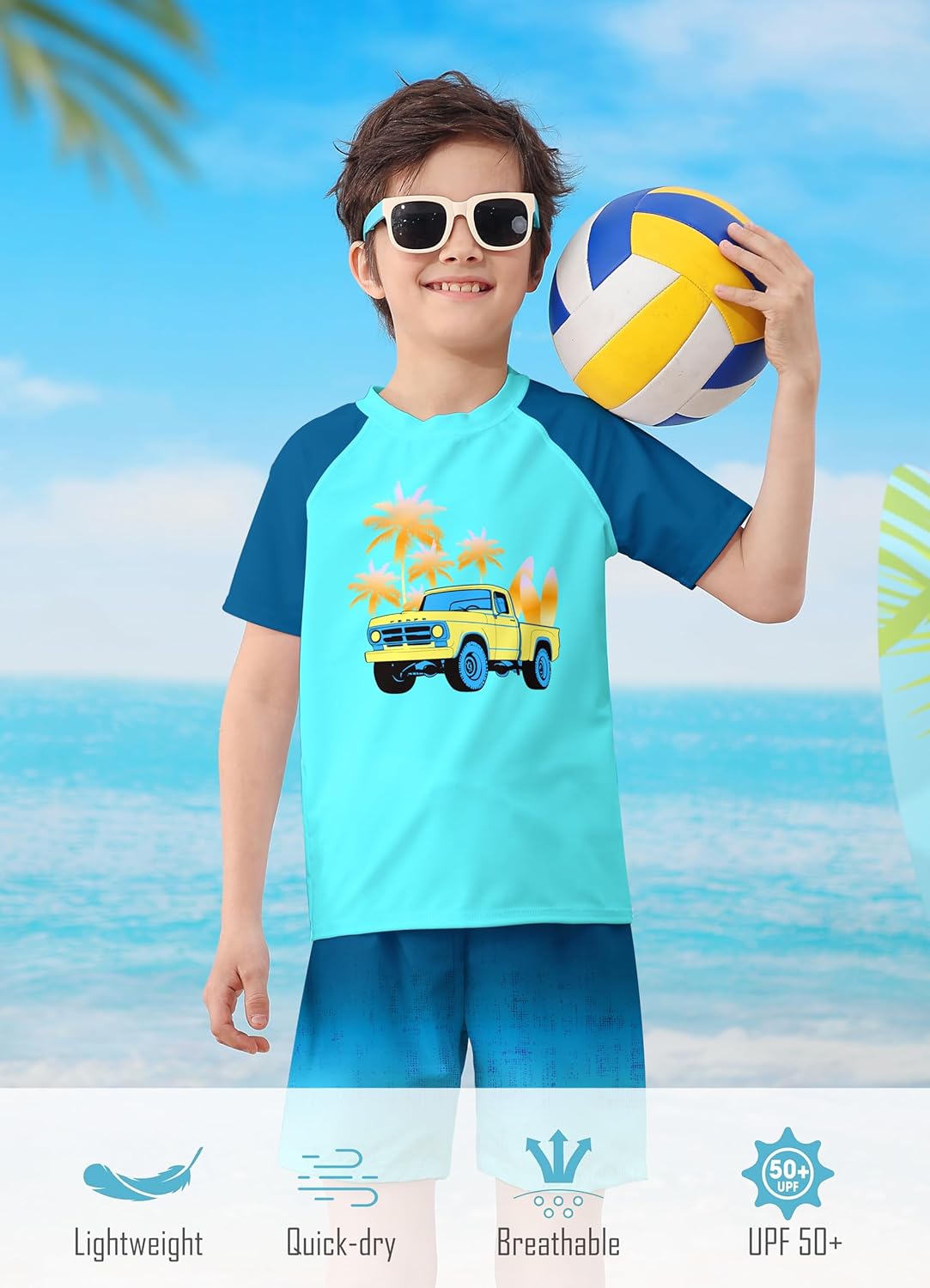 Boys Two Piece Rash Guard Swimsuits Sets Bathing Suits with Trunks 4-12 Years - Image 4