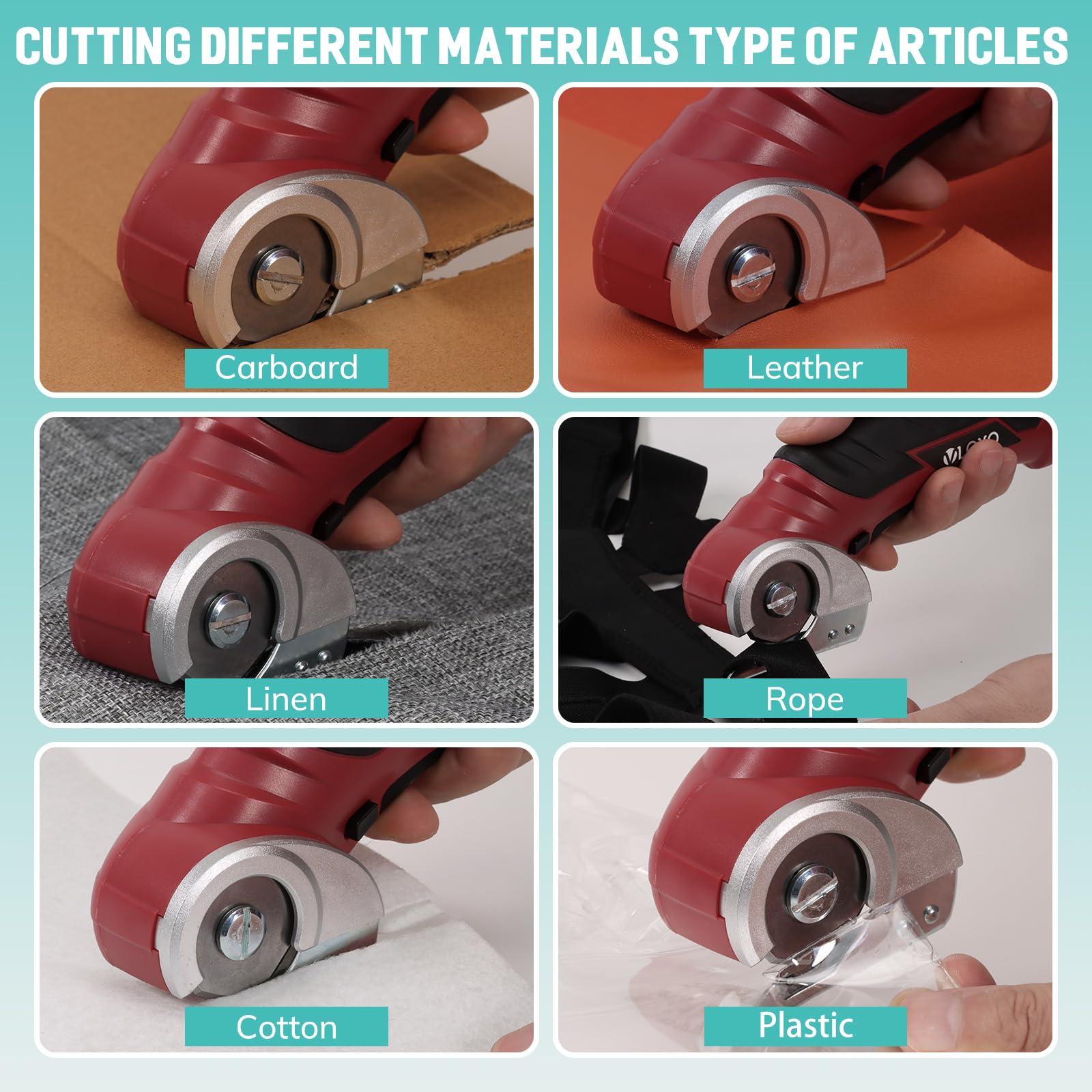 VLOXO Electric Rotary Cutter Cordless Electric Scissors Rechargeable Rotary Cutter for Fabric with Safety Lock Handheld Portable Powerful Fabric Cutter for Carpet Leather - Image 2