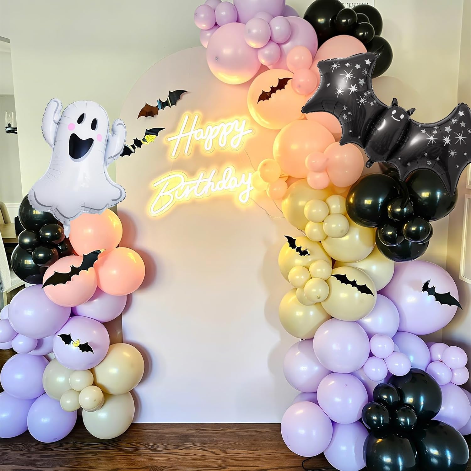 Pink Purple Halloween Balloon Arch Garland Kit, 125pcs Pastel Witch Halloween Balloon with Bat & Cute Ghost Foil Balloons for Girls Baby Shower halloween Boo Spooky Season Indoor Party Decorations - Image 5