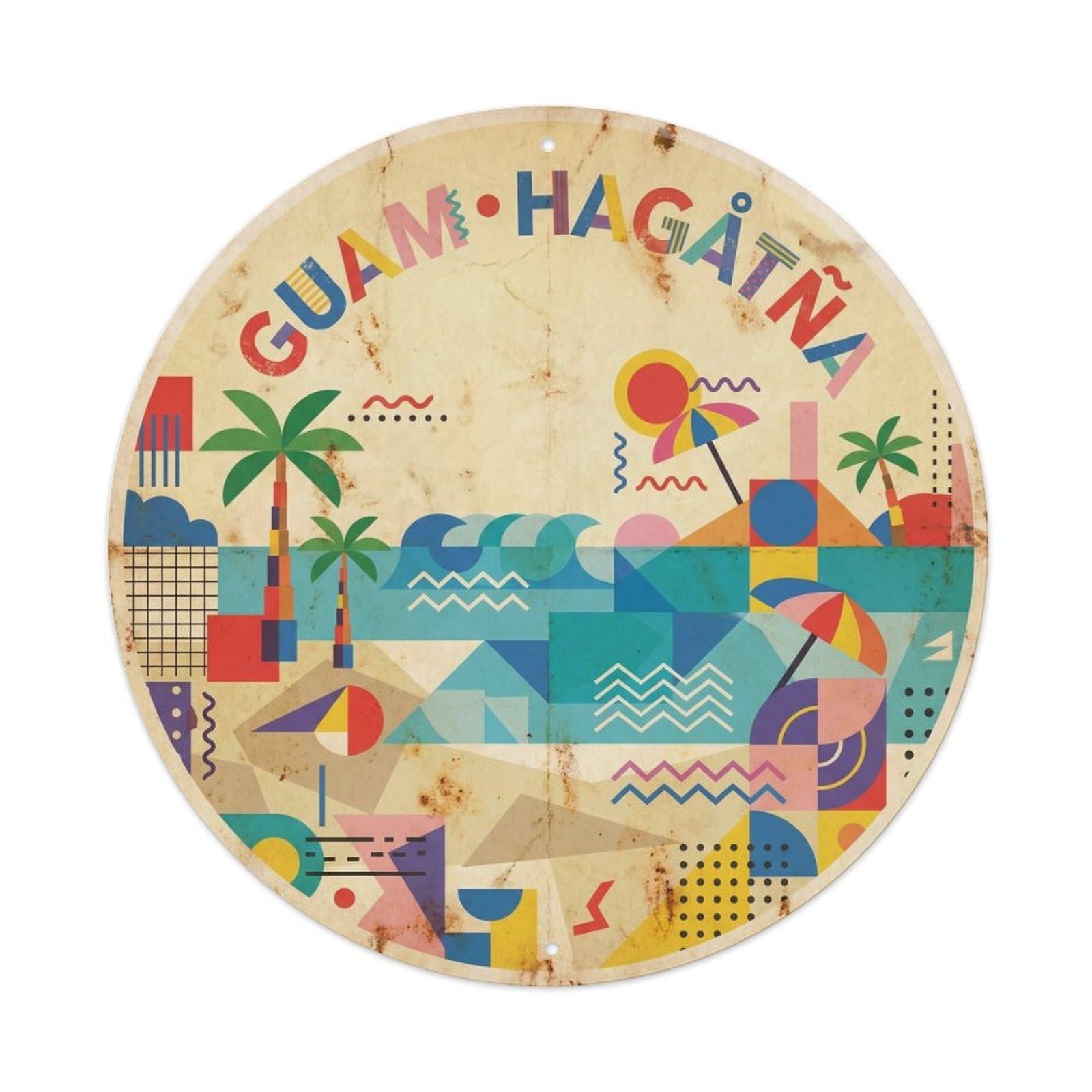 Guam Hagatna Tropical Shore Constructivist Metal Tin Sign