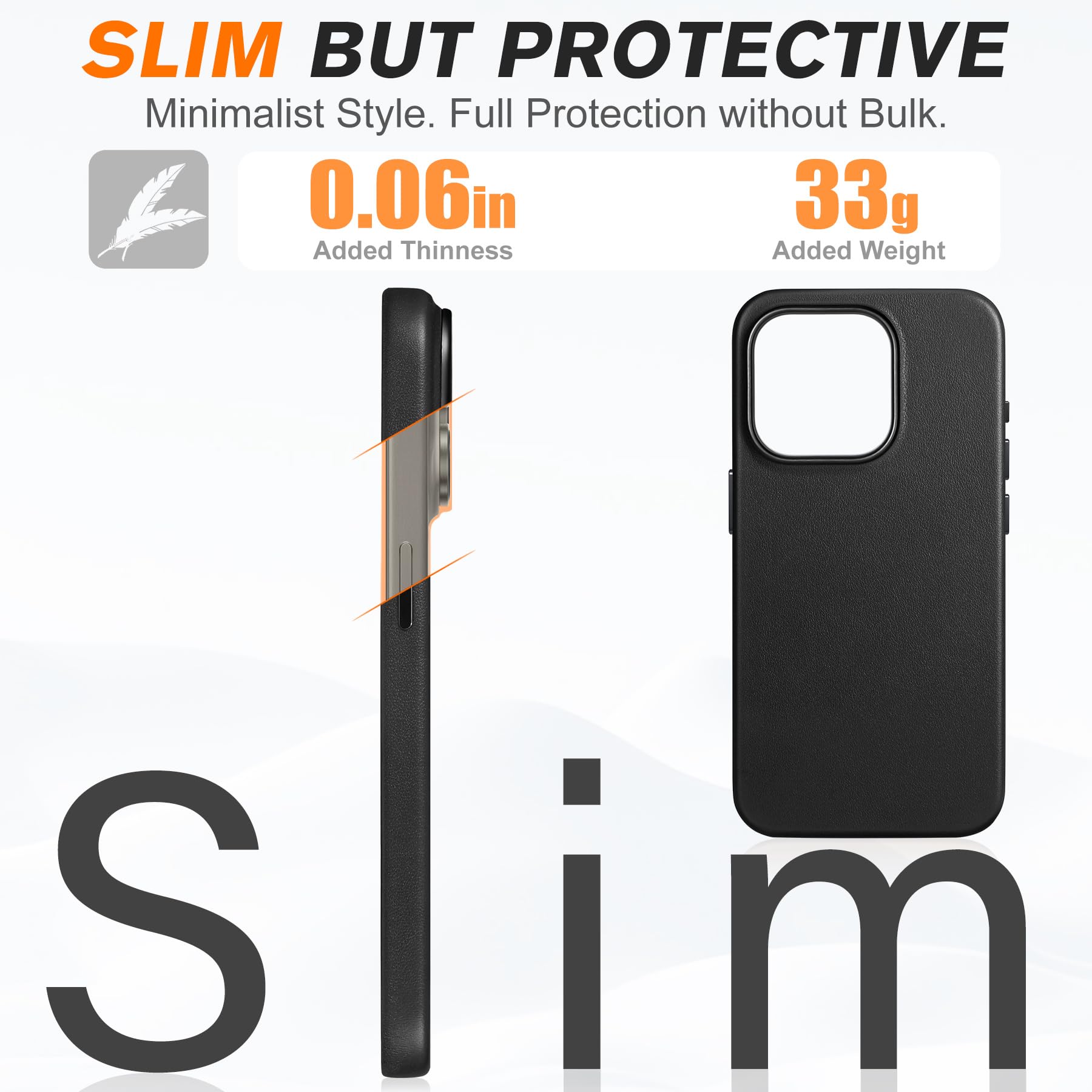 SHIELDON Funda para iPhone 15 Pro, Funda de Cuero Genuino a Prueba de Golpes [Antideslizante][Antiarañazos] Funda de Carga Inalámbrica Magnética Compatible con iPhone 15 Pro - Negro