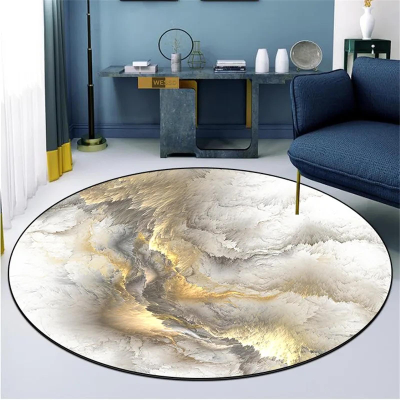 Tapis lavable et antidérapant rond 100cm doré pour salon moderne