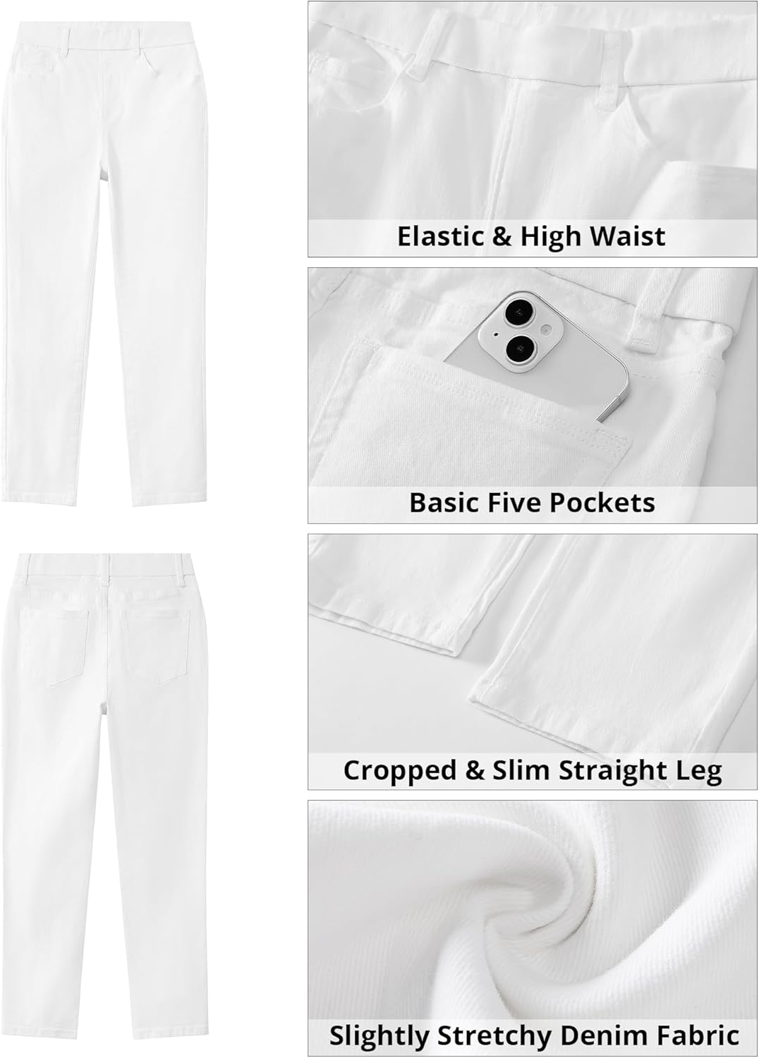 GRAPENT Slim Straight Leg Jeans for Women Cropped High Waisted Pull On Elastic Waist Stretchy Denim Pants Trouser Jeans - Image 6