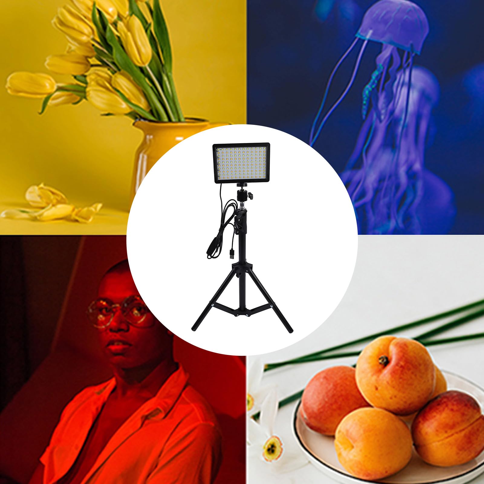 Kit Luce Video LED, Kit di Illuminazione Fotografica USB con luminosità Regolabile con 9 Filtri Colorati, Luci di Riempimento Foto da 15,7-43,3 Pollici per la Registrazione