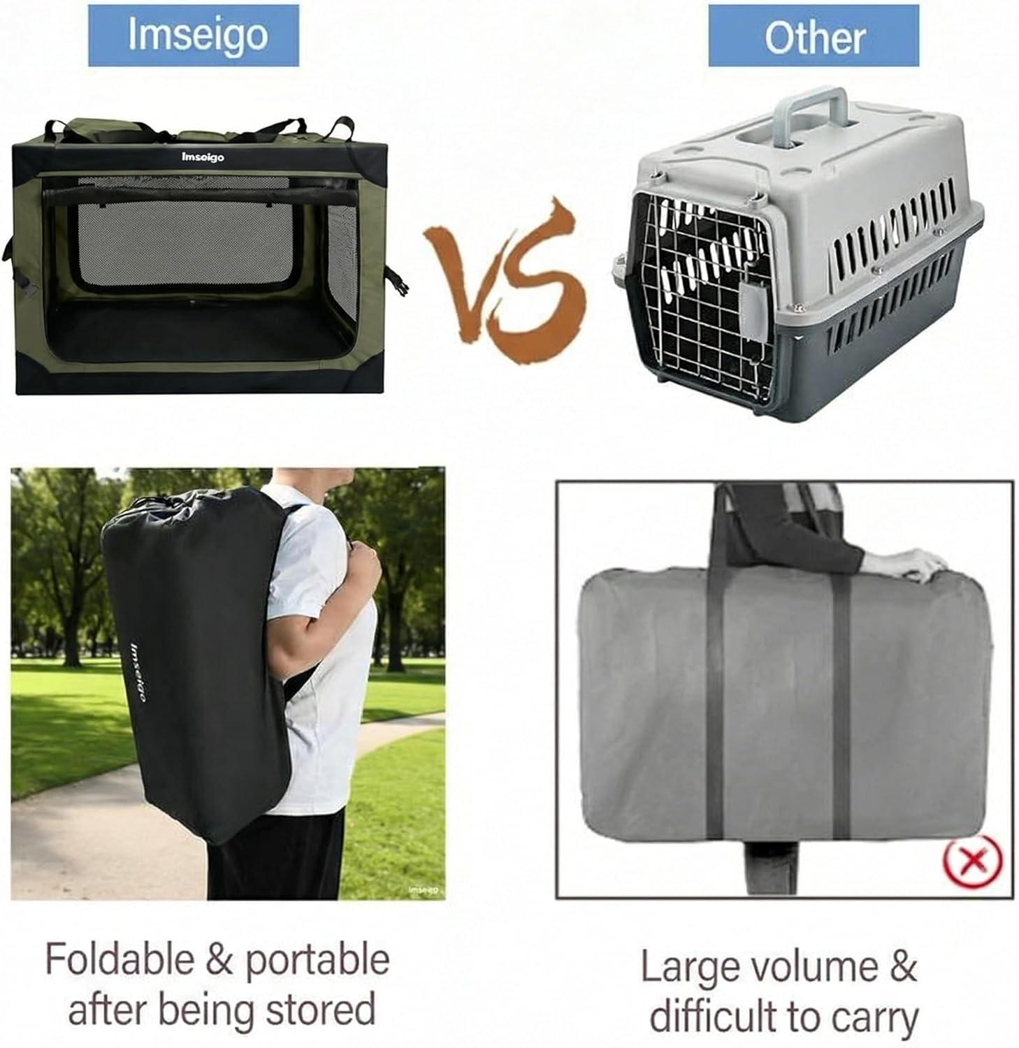 Collapsible Dog Crate, Portable Soft Dog Crate with Fleece Bed for Medium Dog, Folding Travel Carrier Kennel with 3-Door Mesh Windows for Indoor &Outdoor