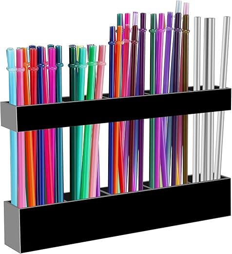 9.5” Large Acrylic Straw Holder for Cabinet Door - Reusable Tumbler Straw Organizer Storage, Small Kitchen Accessories Container, Ultra Sticky...