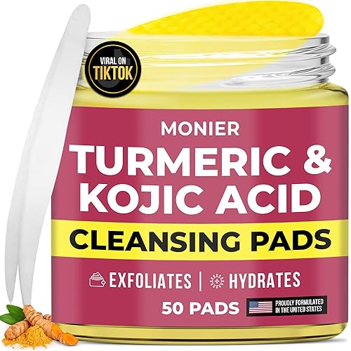 Almohadillas limpiadoras de ácido kójico de cúrcuma para manchas oscuras del rostro, hidrata y rellena la piel, con vitamina C y E, amigable con la