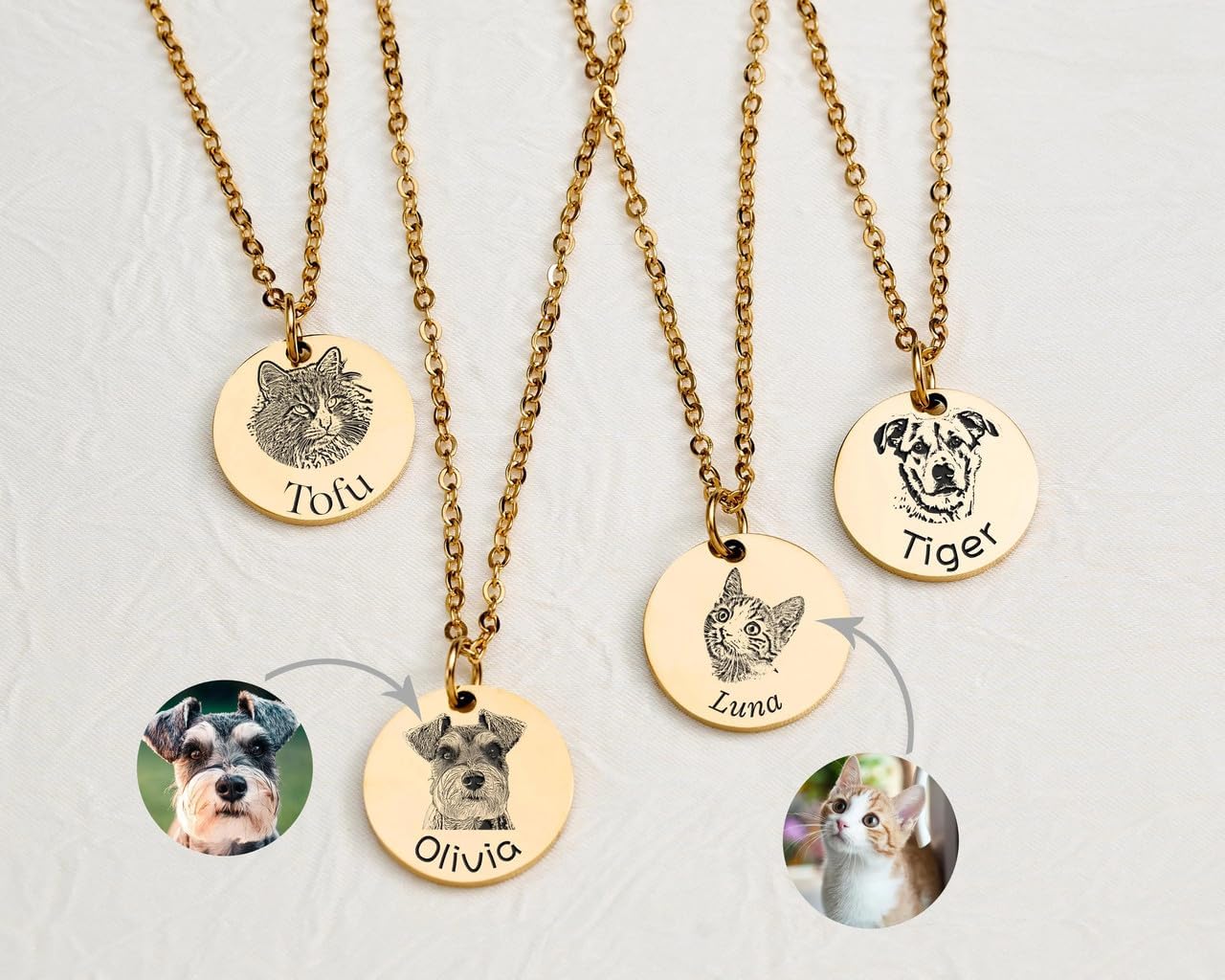 Personalized Pet Portrait Necklace, Handmade Memorial Jewelry Gift,Customized Gifts Photo Engraved Necklace for Animal Lovers, Custom Dog Cat Picture Pet Memorial Pendant