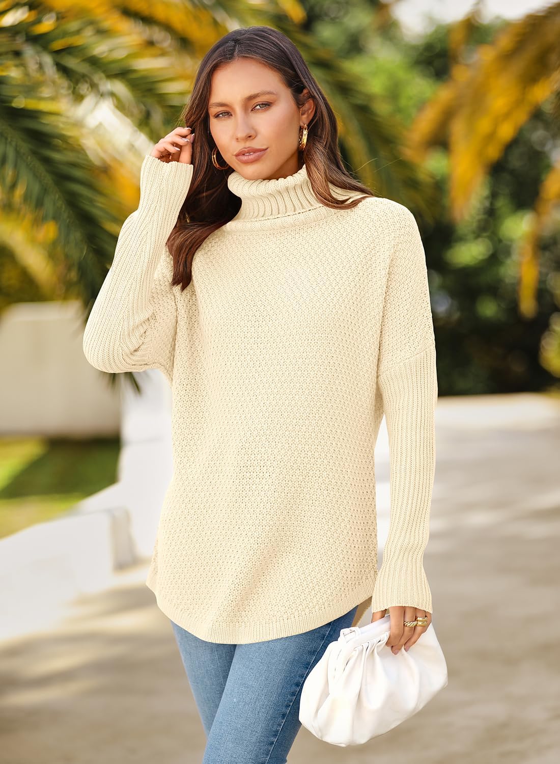 DOROSE Women's Oversized Turtleneck Long Sleeve Casual Pullover Knit Tunic Sweater - Image 3