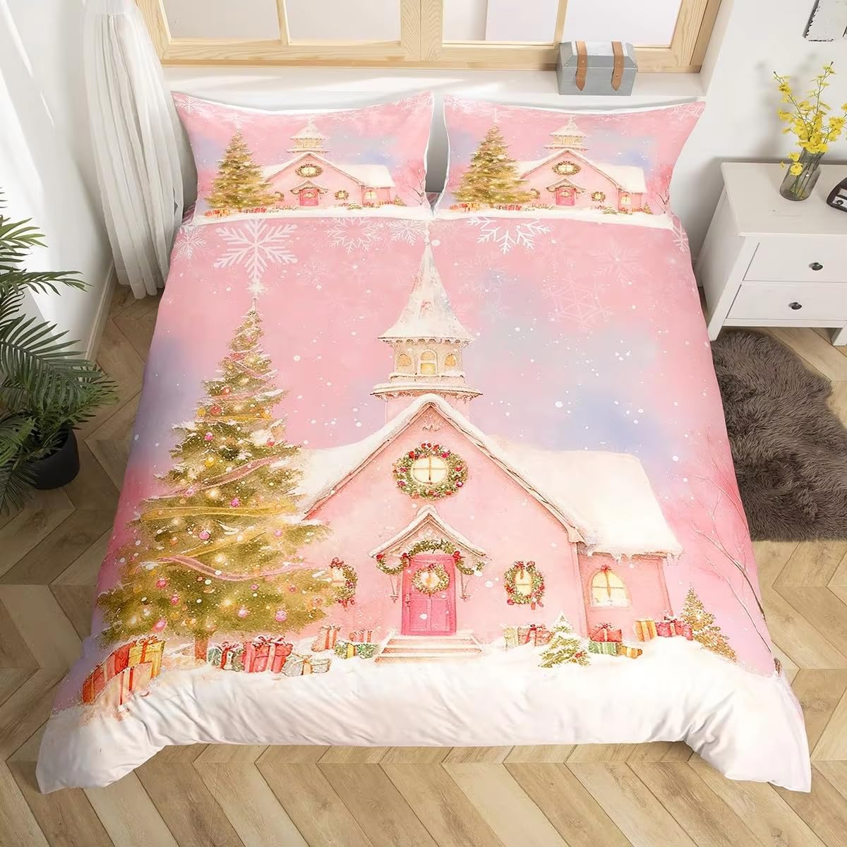 Parure de lit rose respirante et housse de couette 260x240 anti-transpiration pour lit fille