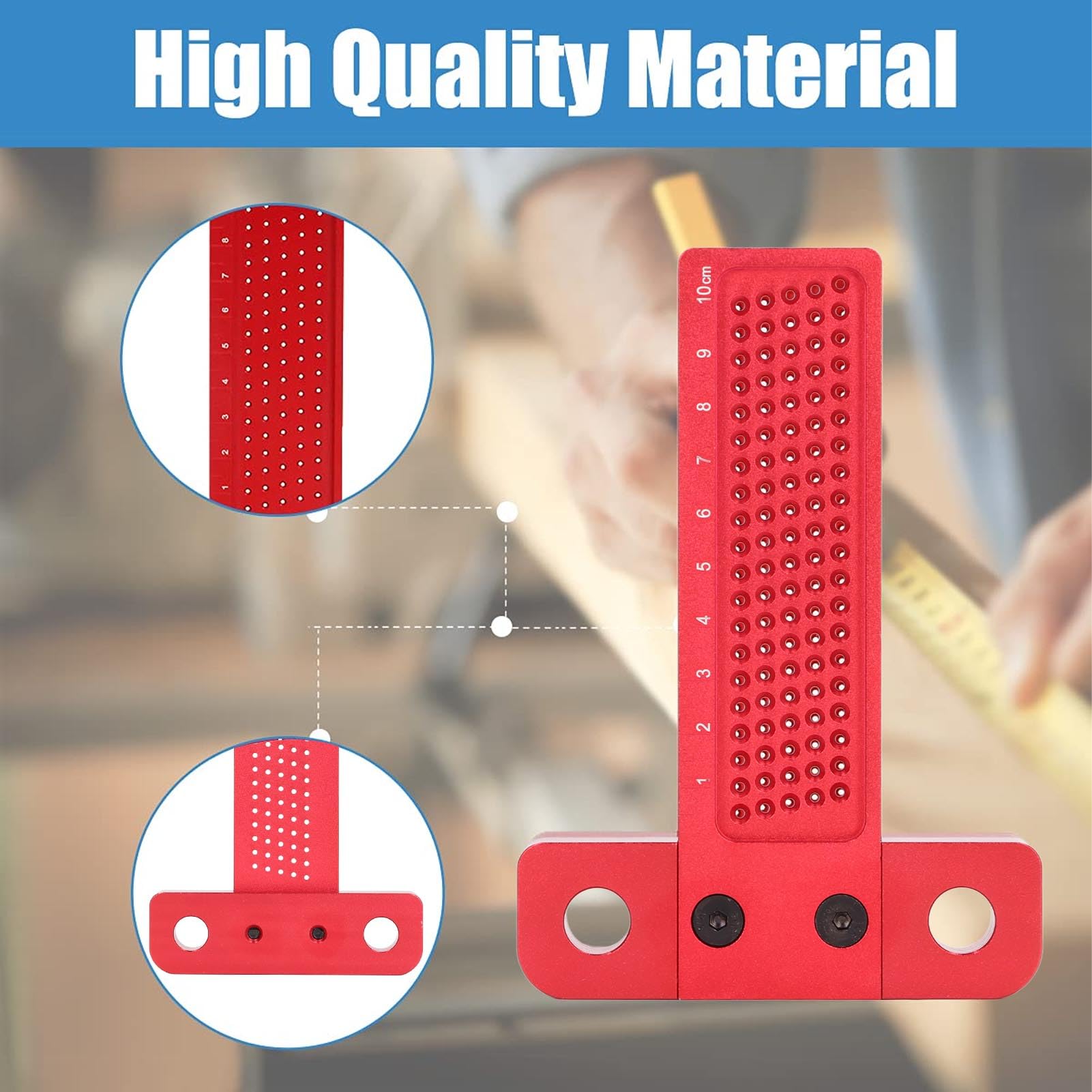 Righello Squadrato a T per Lavorazione del Legno, Lega di Alluminio da 100 mm, Strumento di tracciatura per Posizionamento Fori ad Alta precisione per carpenteria e Disegno architettonico