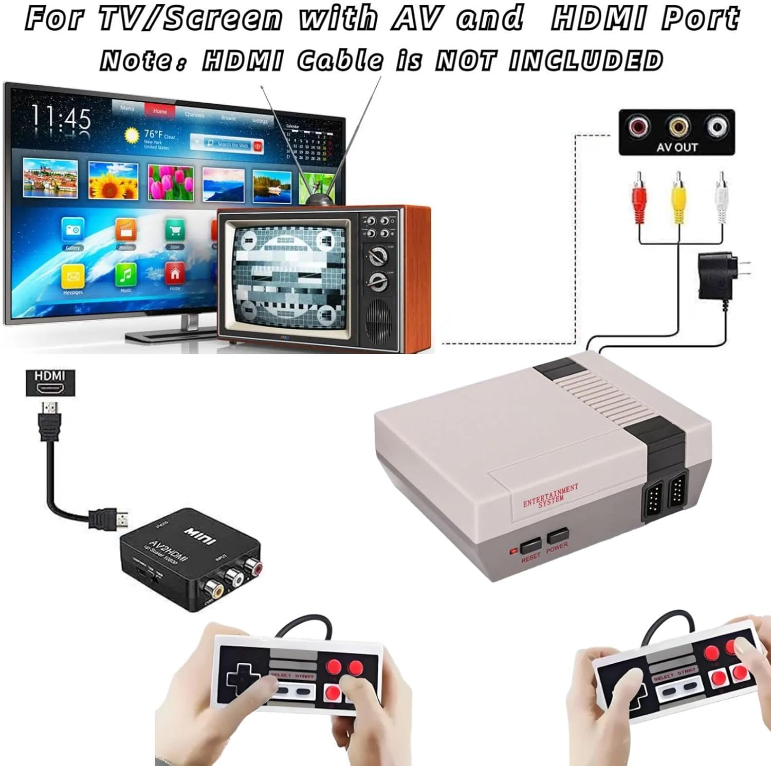 Retro Game Console with 620 Video Games,Classic Mini Game System with Wired Controller,HDMI and AV Output Plug and Play Video Gaming Consoles (Gray)