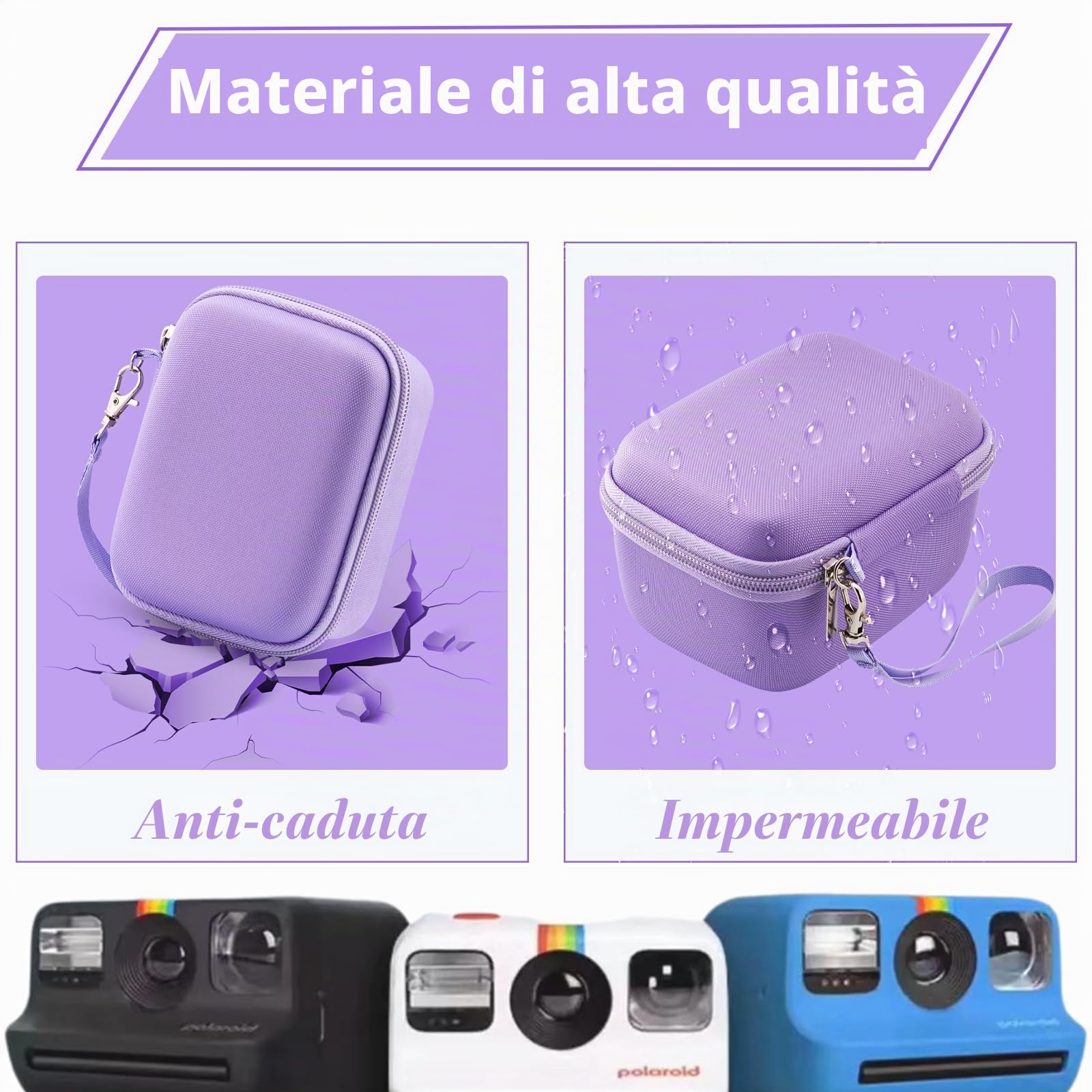 Borsa compatibile per fotocamera istantanea Polaroid GO, custodia protettiva rigida in Eva per Polaroid GO, custodia antiurto - Nero, Lilla, 14*10*8 cm