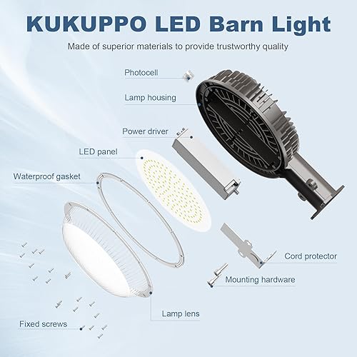Miniatura 8 de KUKUPPO Luz LED de granero con certificación ETL, 120 W, luz de atardecer a amanecer, 5000 K, luz diurna, 14400 lm, IP65, impermeable, luces de