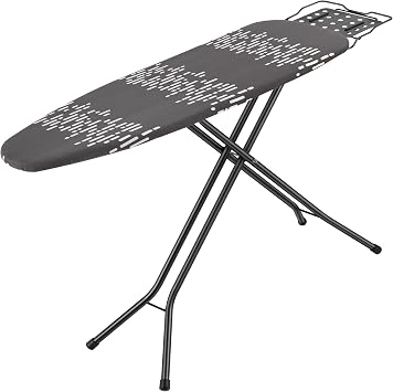Jakeefud Deluxe Ironing Board with Heat Resistant Cover and Thicken Felt Pad, Safety Iron Rest, 4 Premium Steel Legs, Height Adjustable,Foldable