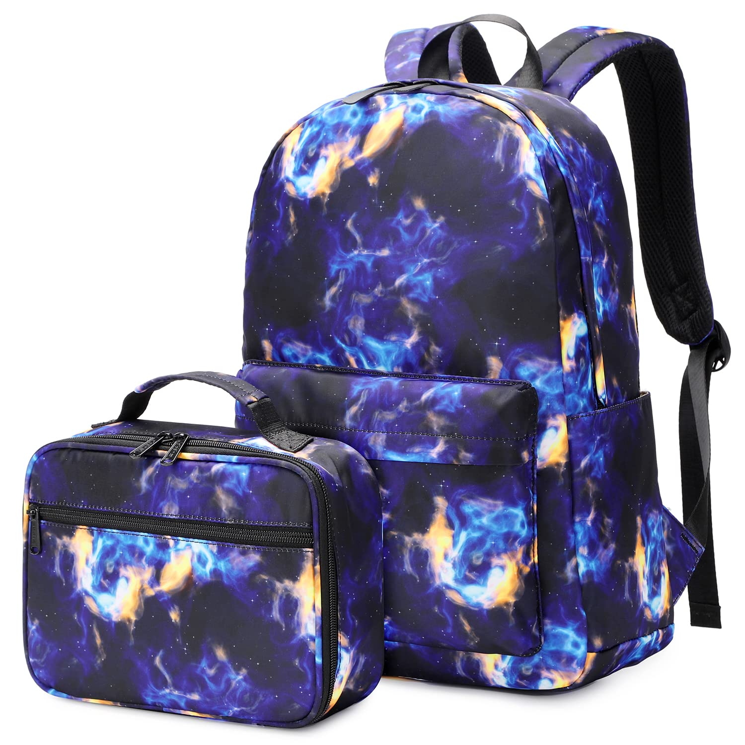 ecodudo Flame Print Girls Backpack Set for Teens Backpacks Boys School Bookbags with Lunch Bag (Flame Black)