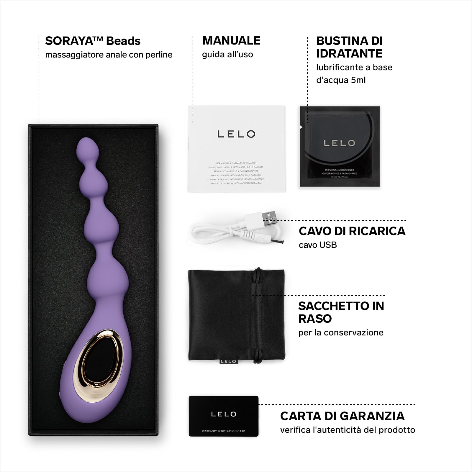 LELO SORAYA Beads Massaggiatore Anale con Perline, con Tecnologia Bow-Motion e 8 Modalità di Vibrazione, Vibratore Anale, Perle Anali, Violet Dusk