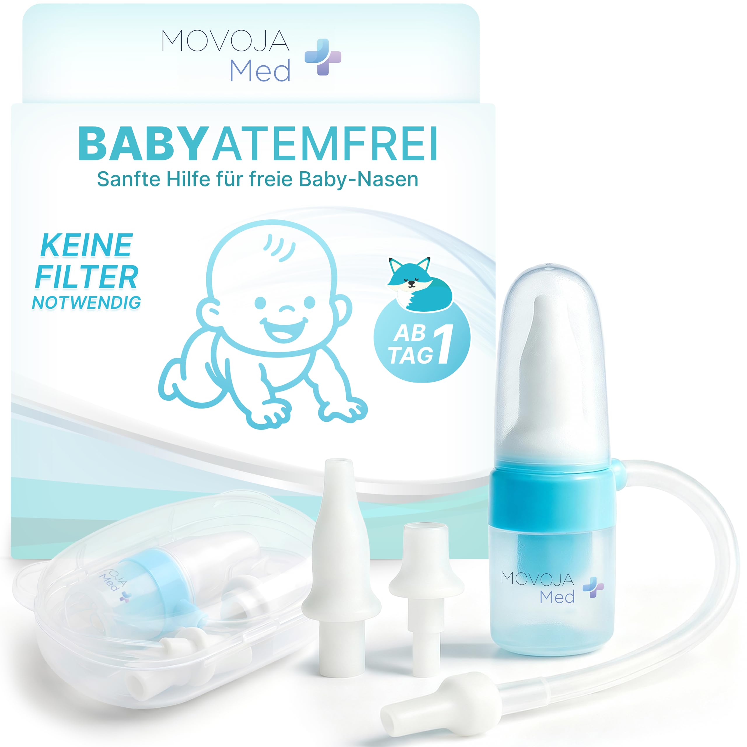 FUCHSI Nasensauger Baby & Kinder - Inkl. Extra Aufsätze & Filterlos I Aus sicherem Medizinsilikon & Wiederverwendbar I Nasenschleimabsauger Nasen Sauger Babys Säugling & Kleinkind nasal aspirator baby