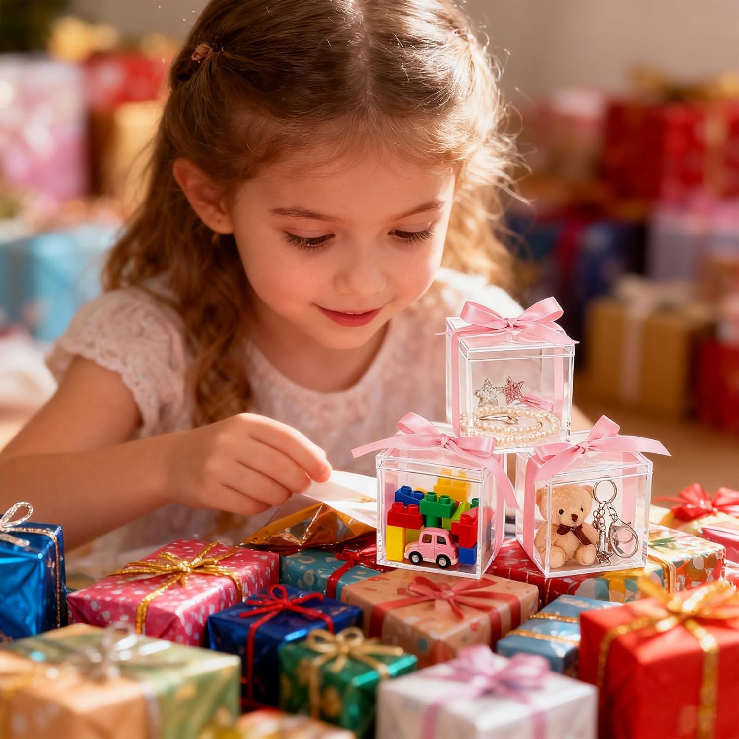 50 Pcs Clear Acrylic Boxes with Lid, Small Plastic Box Square Cube for Organizer, 2.2x2.2x2.2 Inch Mini Containers Display for Candy Pill Earring Jewelry Tiny Beads Gifts