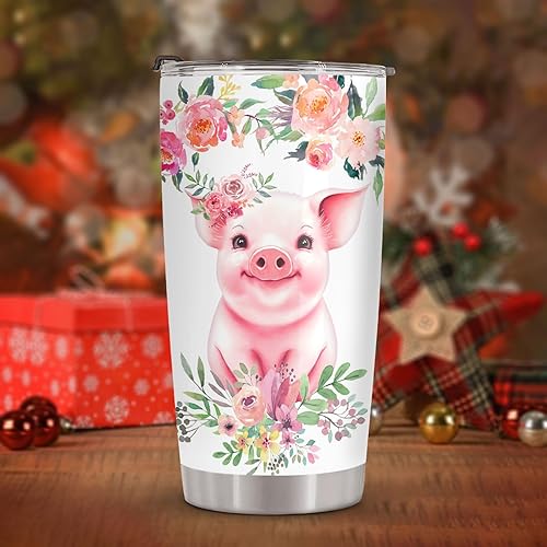 Miniatura 3 de 34HD Cute Pig - Vaso de 20 onzas con tapa, diseño de cerdo, de acero inoxidable, aislado al vacío, taza de café de viaje, regalo de cumpleaños de
