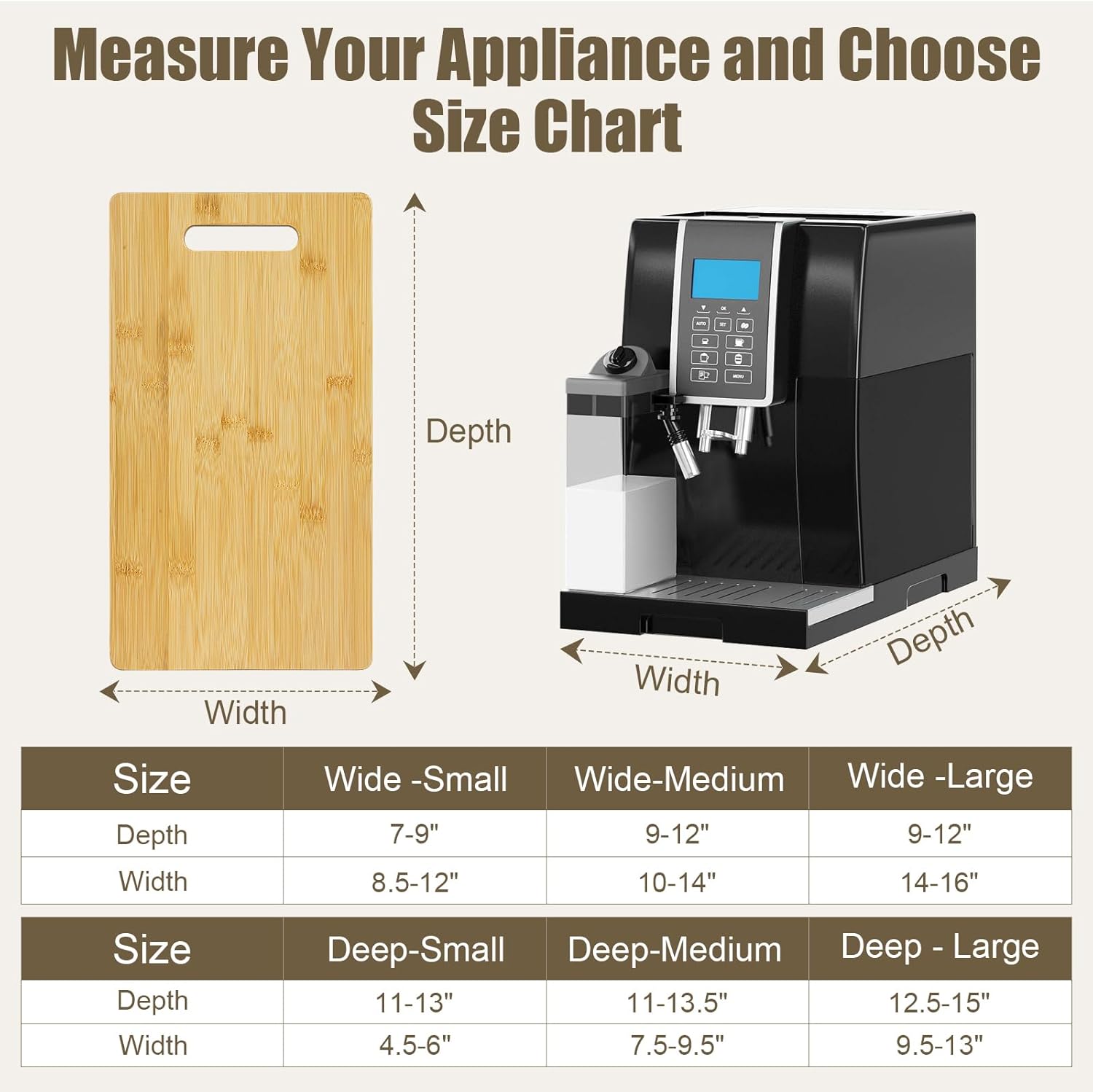 GuanQiao Bamboo Appliance Slider, Sliding Tray for Coffee Maker, Coffee Pot Rolling Tray with Wheels, Coffee Slider Tray for Kitchen Countertop, Cabinet, Deep - Medium (14.5"D x 9.5"W)