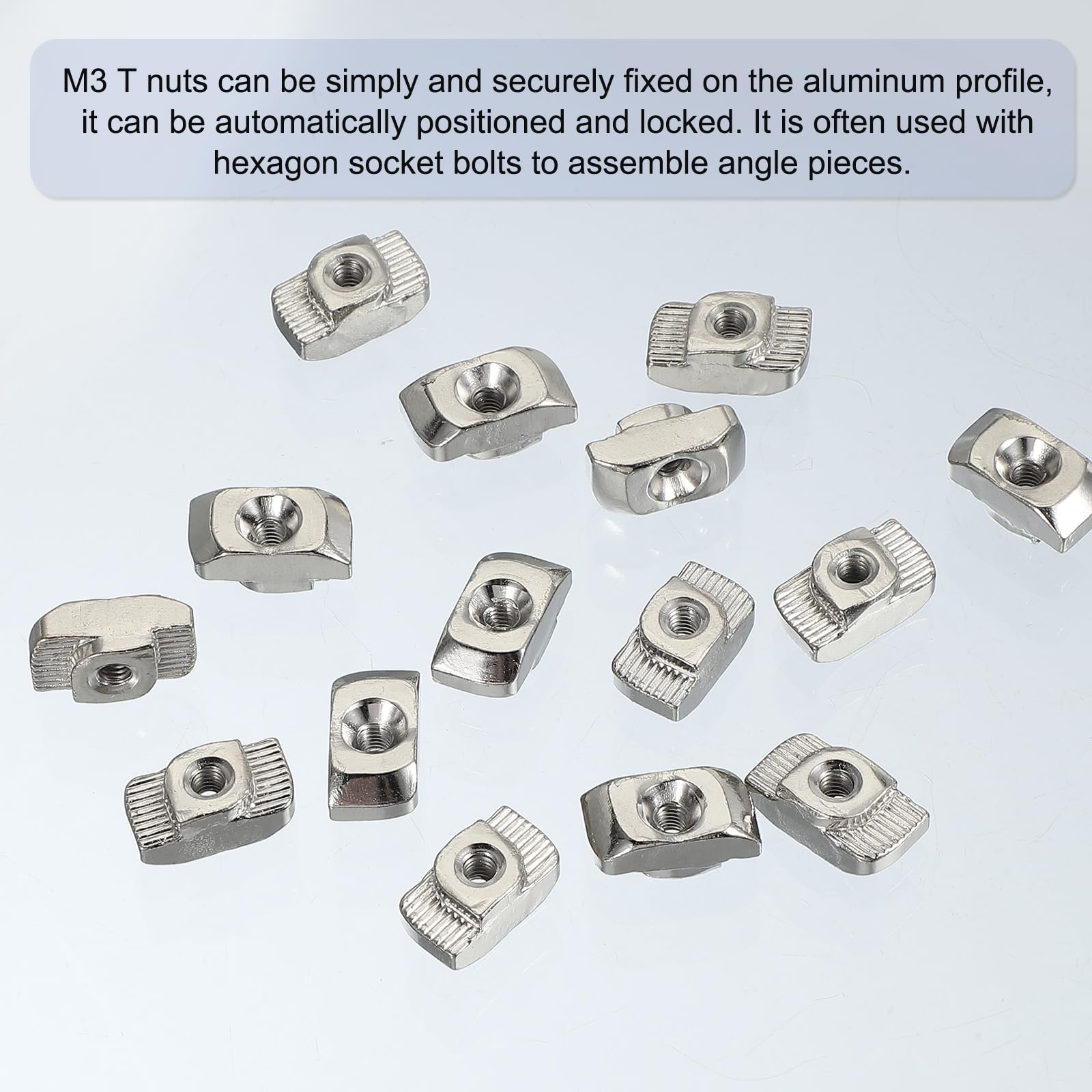 PATIKIL 4545 Series M4 t Nuts, 50pcs t Slot Nut Hammer Head Fastener Nut, Nickel Plated Carbon Steel Nut for Aluminum Profile l Silver - Image 3