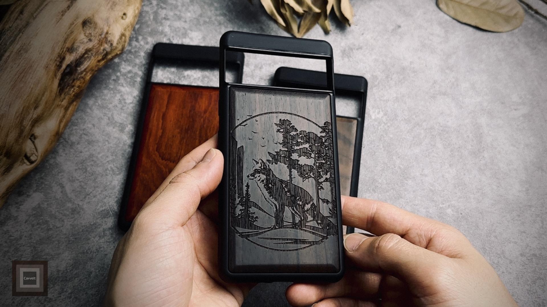 Cover Carveit Per Google Pixel 6 Pro – Custodia In Legno Con Incisione Orso E Aquile, Resistente Antiurto TPU - 4