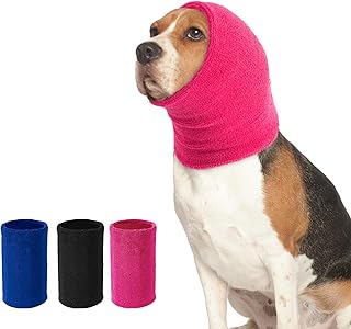 Dog Calming Hoodie Cat Anxiety Relief Cover,Double Layer Thickened Pet Ears Protector Soft Elastic Neck Band Noise Cancelling Ear Muffs for Grooming,Force Drying,Bath,Fireworks (Pink, Small)