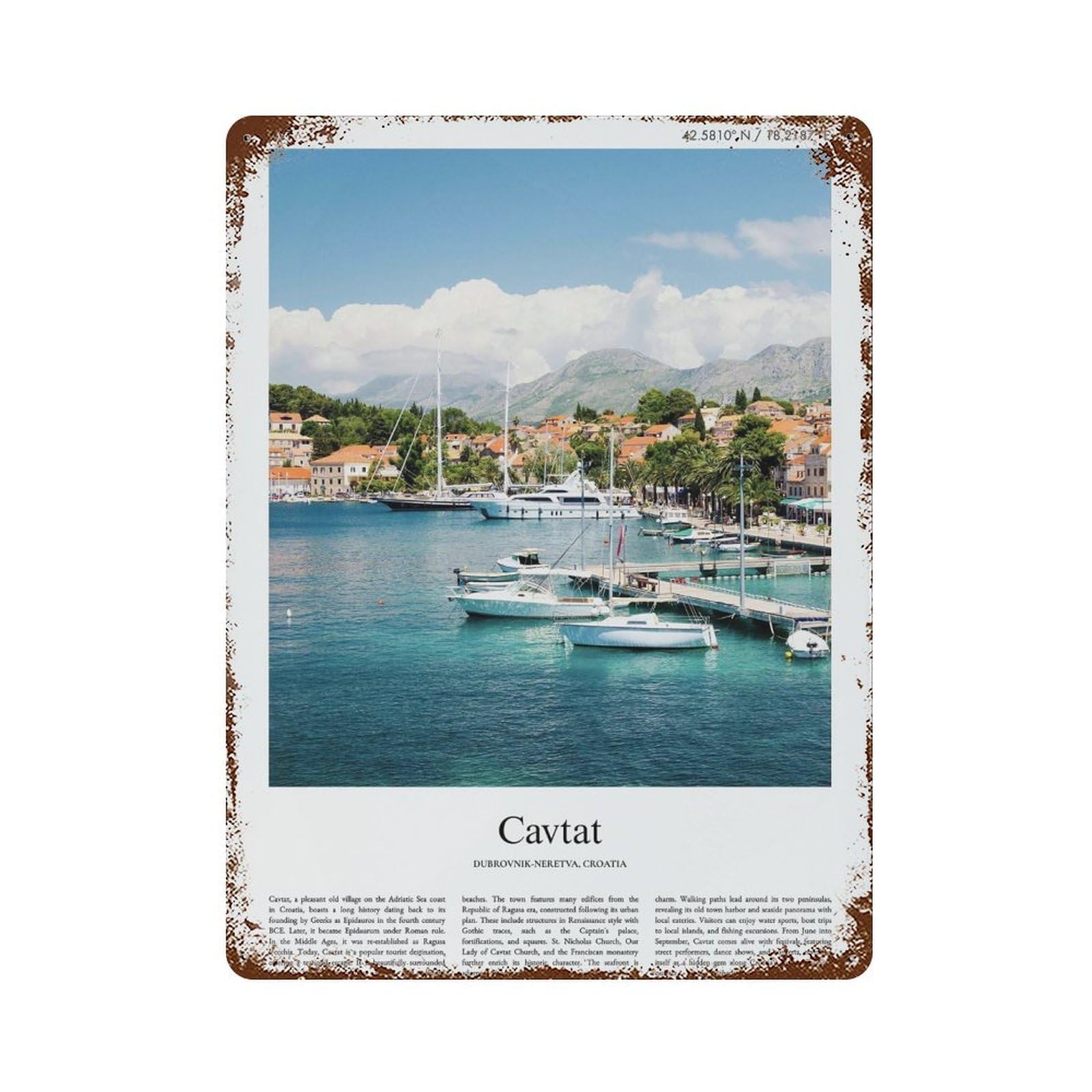 xiaoxiaoshen Cavtat Dubrovnik-neretva, Croatia City Scenery Wall Decor Art Metal Tin Poster Modern Home Decor Art Home Bar Shop Decorations Vintage Sign 40x30cm