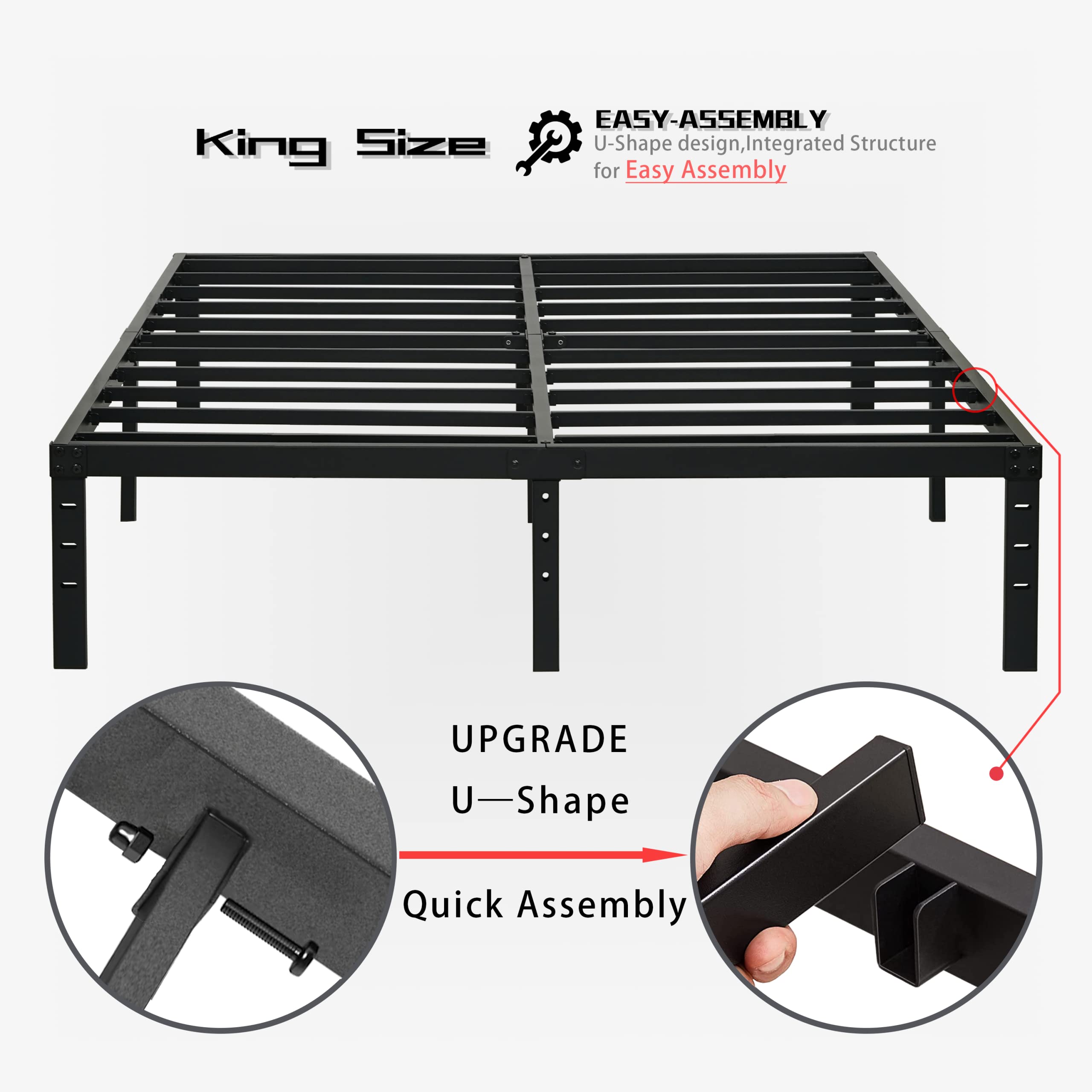 Elenooz 14 Inch Metal King Bed Frame, Sturdy Steel Slat Support Black