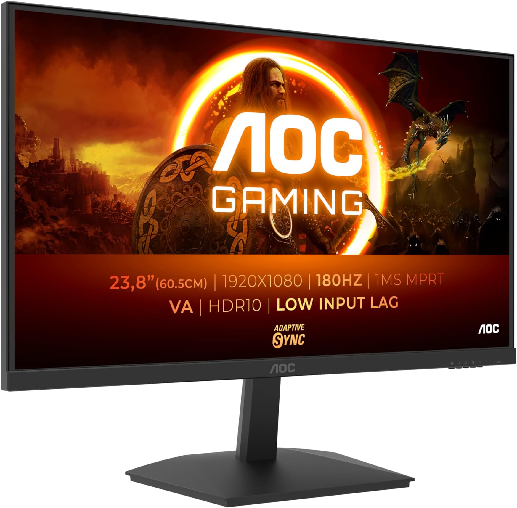 AOC 24G15N 23.8 inch FHD Gaming Monitor 180Hz, VA Panel, 1ms MPRT, Adaptive Sync, HDR10, (1920x1080 HDMI 1x 2.0 DP 1x 1.4) Black