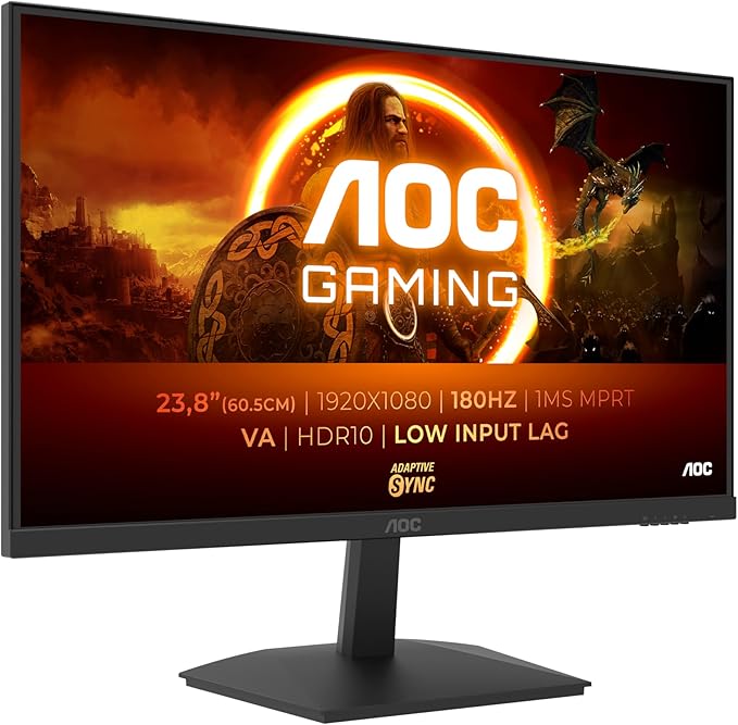 AOC Gaming 24G15N, Monitor Full HD de 23.8 Pulgadas, 180 Hz, Fast VA, 1 ms, sincronización adaptativa, HDR10, bajo retraso de Entrada 1920x1080, HDMI 2.0, DisplayPort 1.4, 27 Pulgada FHD HDR 10