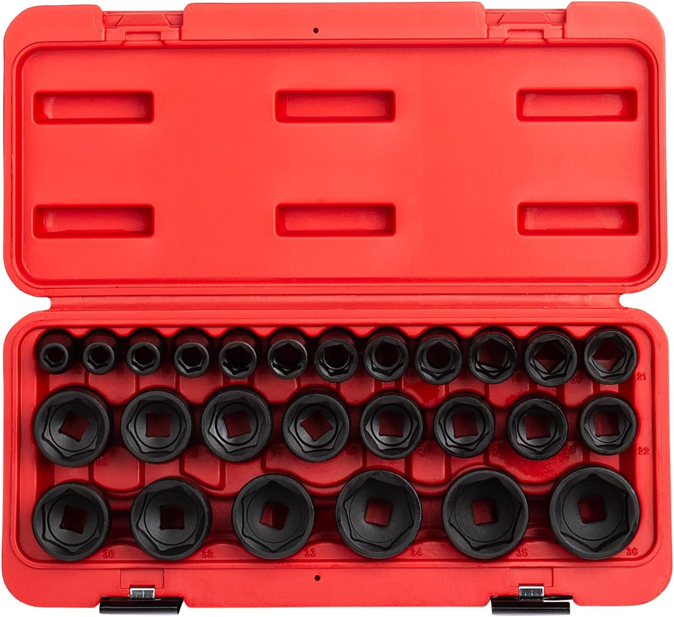 Sunex 2645, 1/2 Inch Drive Impact Socket Set, 26-Piece, Metric, 10mm-36mm, Cr-Mo Alloy Steel, Radius Corner Design, Heavy Duty Storage Case
