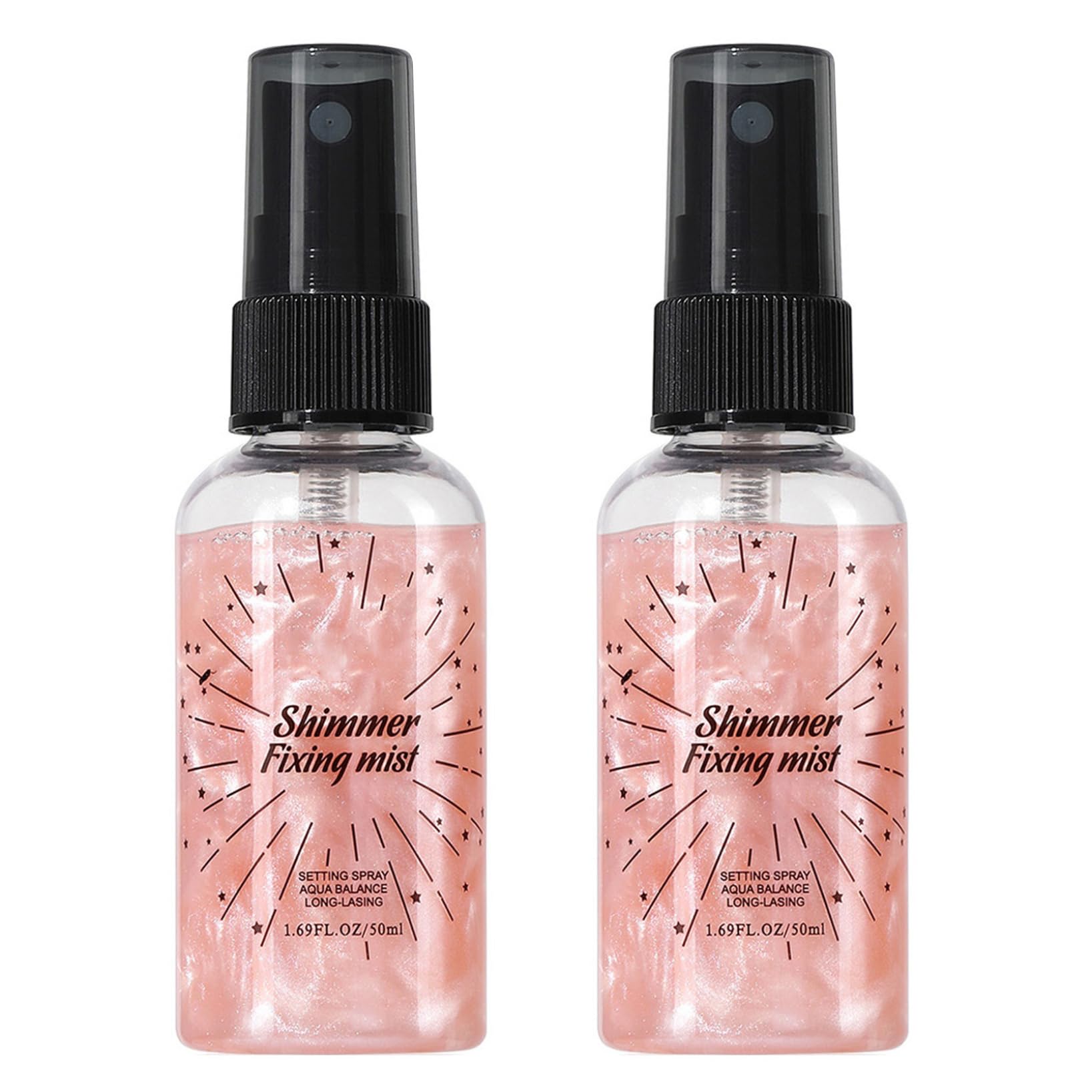 Shimmer Setting Spray – 2Pcs 50ml Fixing Mist for Makeup Pink One Size | Shimmer fixing mist in 50ml size. 2-piece set for lasting wear. Lightweight spray for shine.