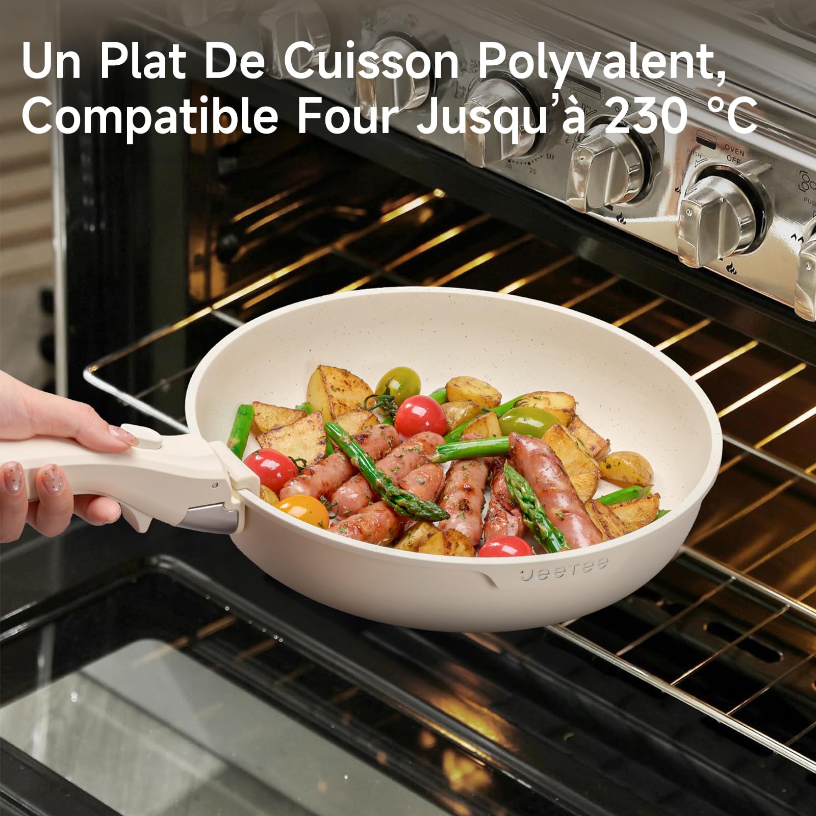 JEETEE Batterie de Cuisine Induction 17 PCS Poignée Amovible Antiadhésive | Lot Casserole et Poele Tout Feux & Four pour Camping-Car, RV, Studio, Cuisine Compacte. Revêtement Antiadhésif Sans PFOA