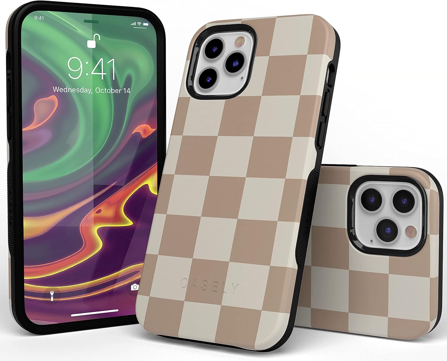 Casely iPhone 12 Pro Max Case | Fit Check | Neutral Checkerboard | Bold Protective Design | MagSafe Compatible Design
