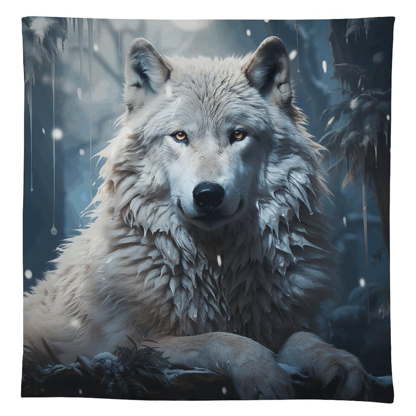 Nappe en lin résistante aux taches motif loup déco rustique