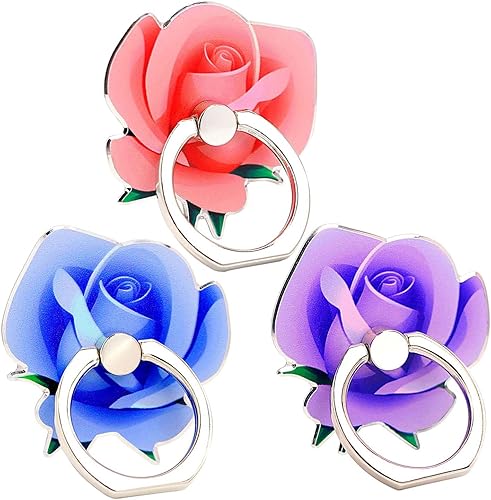 Soporte para anillo de teléfono, paquete de 3 unidades, soporte de metal con soporte giratorio 360 para teléfonos inteligentes (3 rosas)