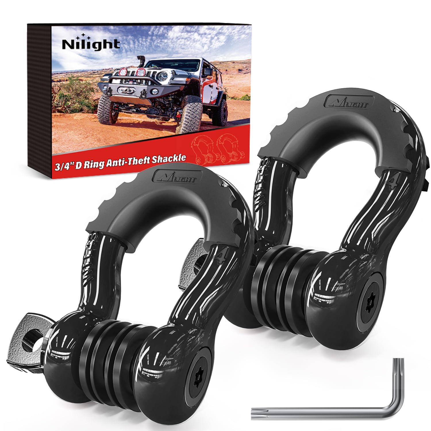 Nilight 2 Pack 3/4" D-Ring Anti-Theft Shackle Tow Hook for Truck SUV UTV