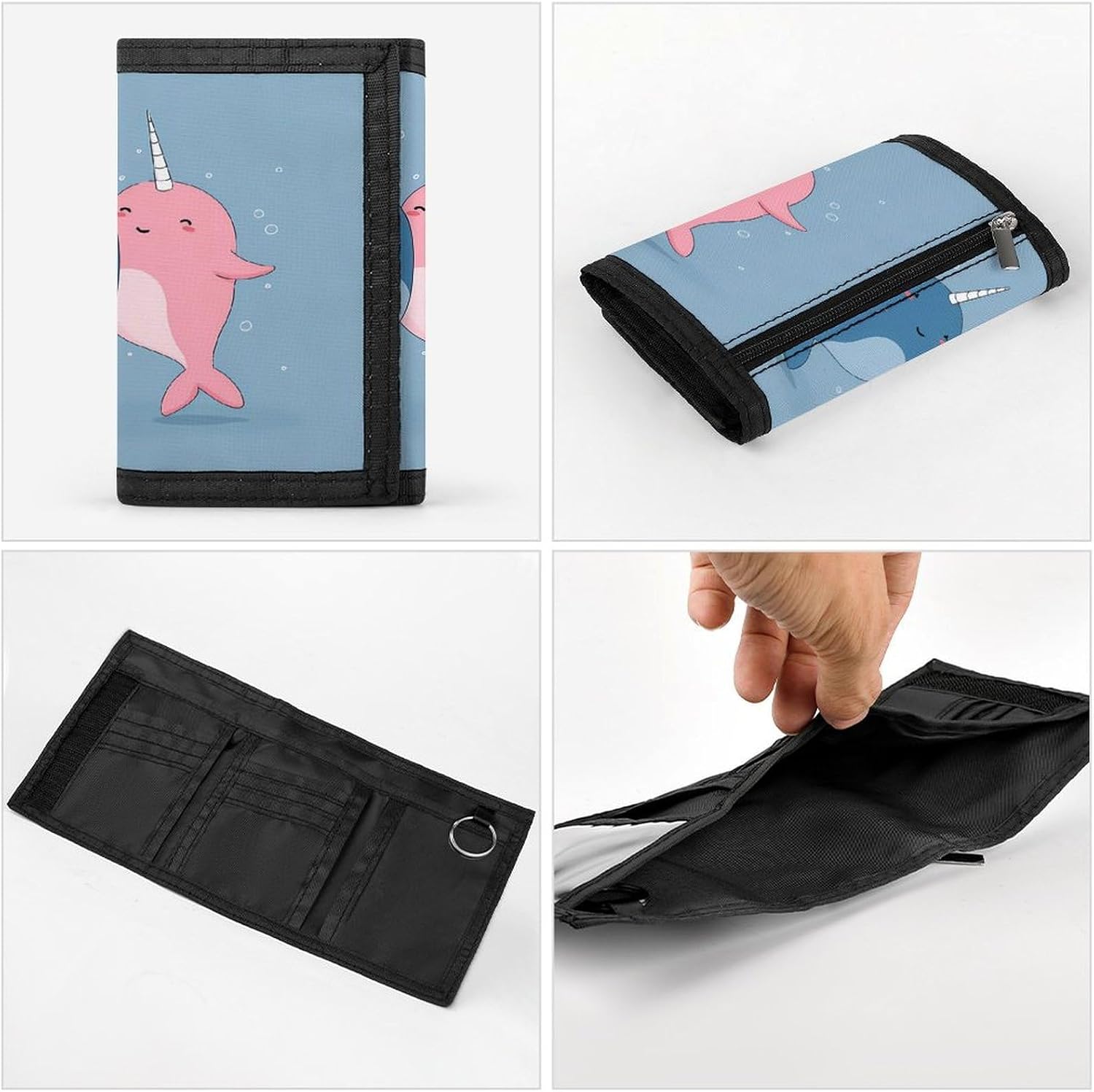 Two Cute Narwhal Trifold Slim Wallet Front Pocket With Money Clip And ID Credit Card Slots For Travel Work