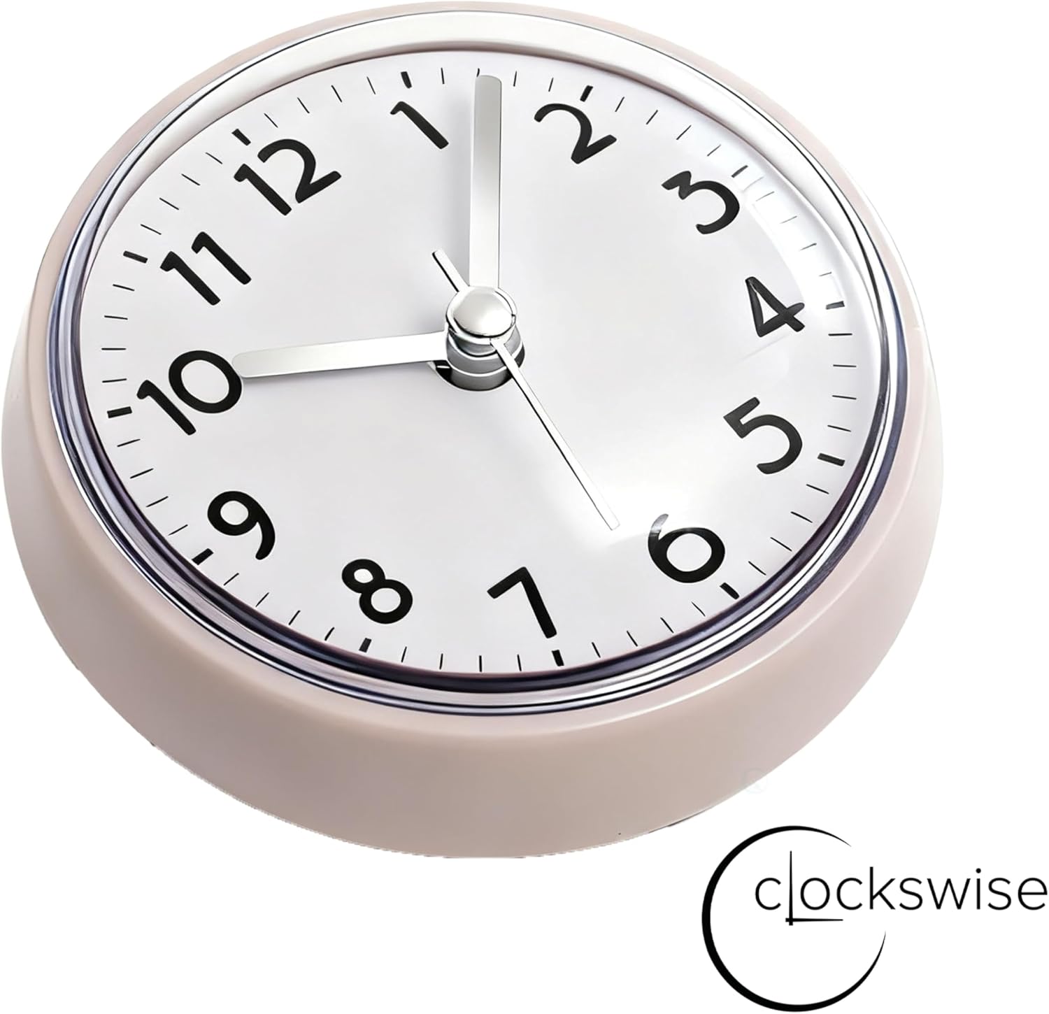 Clockswise 3-Inch Waterproof Wall Mount Bathroom Shower Clock Fog-Free Compact Design with Strong Suction Cup and Clear Easy-to-Read Display Modern Style Accessory for Bathing & Daily Routines, White